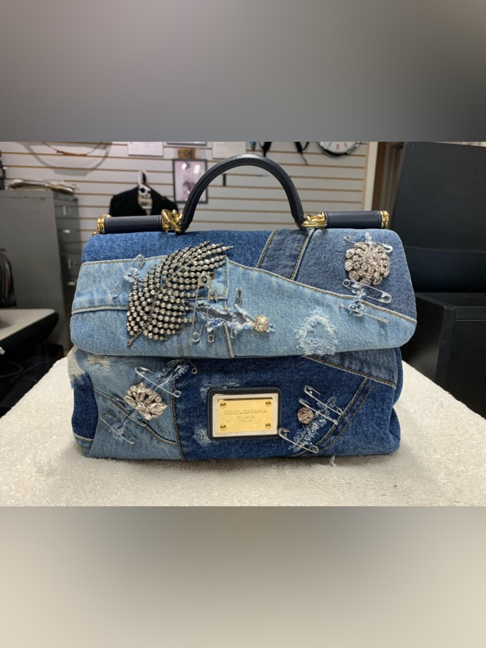 Dolce & Gabbana Sicily Patch Denim Tote Top Handle Bag
